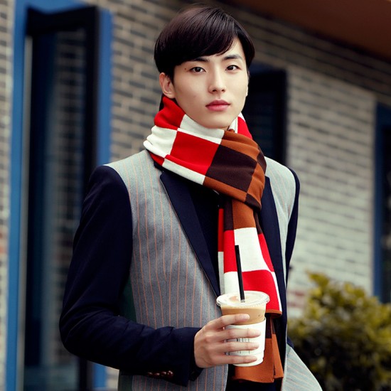 時尚保暖大格子圍巾 秋冬加厚超長圍巾 冬季必備保暖圍巾 型男必備圍巾