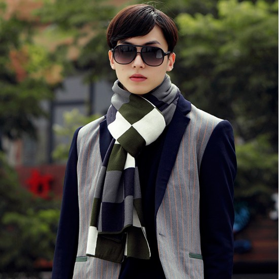 時尚保暖大格子圍巾 秋冬加厚超長圍巾 冬季必備保暖圍巾 型男必備圍巾