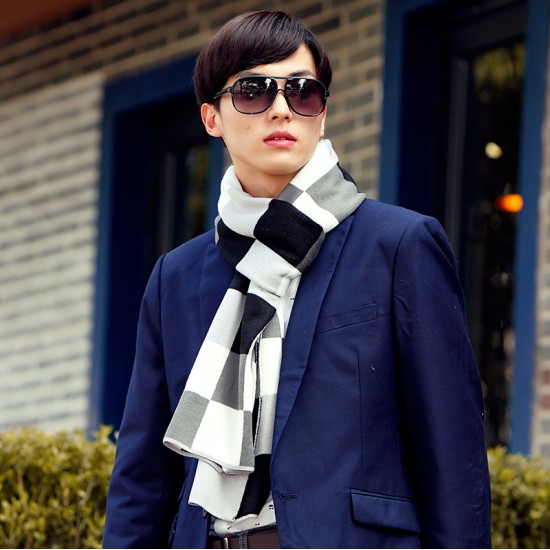 時尚保暖大格子圍巾 秋冬加厚超長圍巾 冬季必備保暖圍巾 型男必備圍巾