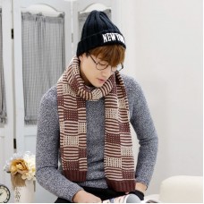 秋冬加厚針織毛線圍巾 時尚超長冬季必備格子圍巾 型男必備圍巾