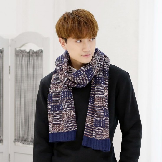 秋冬加厚針織毛線圍巾 時尚超長冬季必備格子圍巾 型男必備圍巾