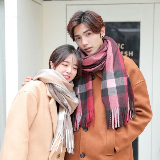 加厚保暖格子圍巾 雙面兩用披肩 秋冬必備仿羊絨圍巾 時尚圍巾