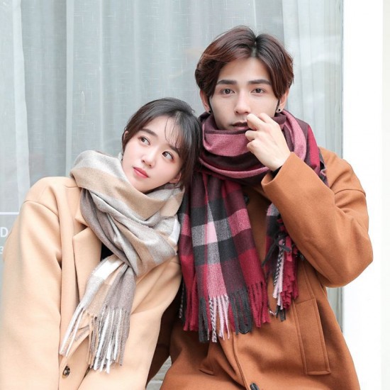 加厚保暖格子圍巾 雙面兩用披肩 秋冬必備仿羊絨圍巾 時尚圍巾