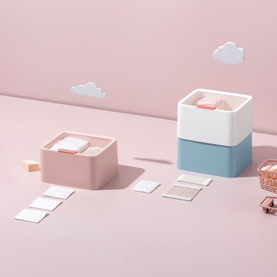 簡約化妝棉收納盒 桌面塑膠棉花棒髮圈收納盒 迷你小物透明蓋收納盒