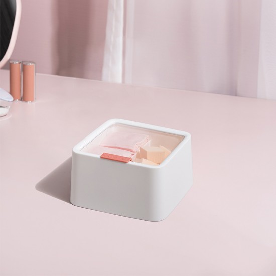 簡約化妝棉收納盒 桌面塑膠棉花棒髮圈收納盒 迷你小物透明蓋收納盒