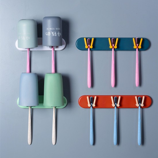 浴室必備多功能牙刷架 簡約黏貼式牙刷漱口杯收納架 壁掛式置物架
