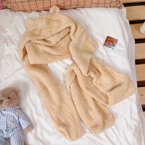 [館長大推]小熊保暖帽子圍巾 冬季保暖頭套 可愛造型小熊耳朵帽子圍巾 可愛小熊保暖帽子圍巾