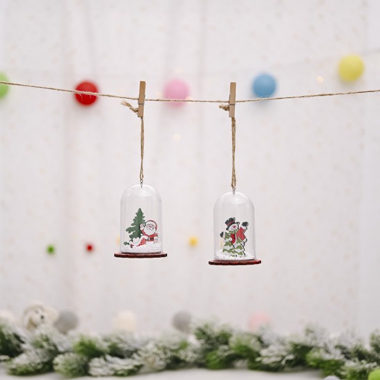 聖誕節木質透明罩吊飾 創意雪花聖誕樹必備掛飾 聖誕老人雪人吊飾