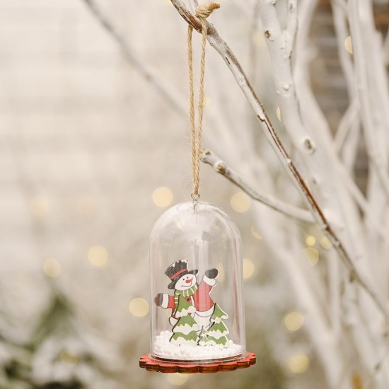 聖誕節木質透明罩吊飾 創意雪花聖誕樹必備掛飾 聖誕老人雪人吊飾