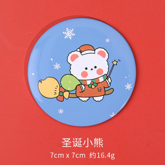 可愛聖誕節小圓鏡 迷你方便攜帶化妝鏡 隨身補妝鏡 小鏡子 聖誕老人麋鹿雪人小熊