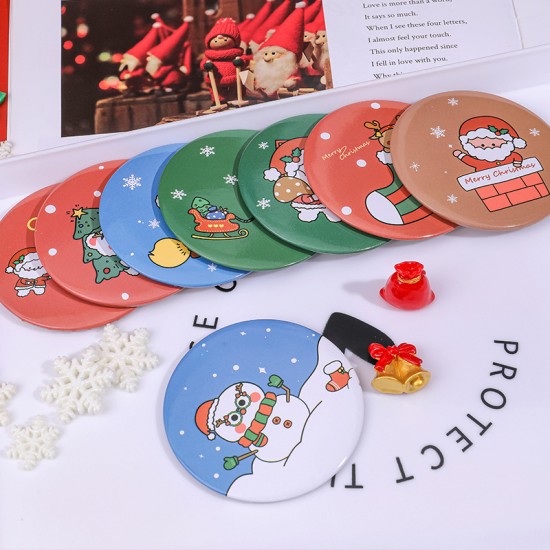 可愛聖誕節小圓鏡 迷你方便攜帶化妝鏡 隨身補妝鏡 小鏡子 聖誕老人麋鹿雪人小熊
