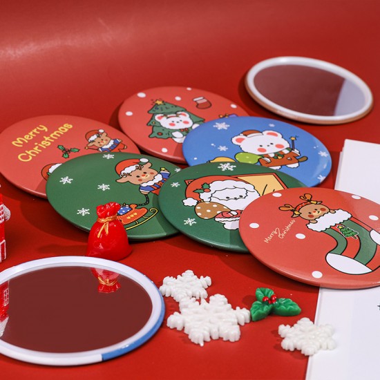 可愛聖誕節小圓鏡 迷你方便攜帶化妝鏡 隨身補妝鏡 小鏡子 聖誕老人麋鹿雪人小熊