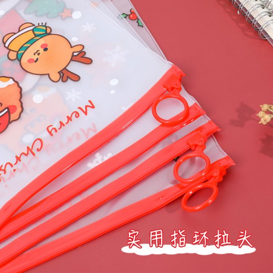 聖誕節指環文件袋 創意學生必備透明文件袋 可愛聖誕老人雪人麋鹿文具袋 收納袋