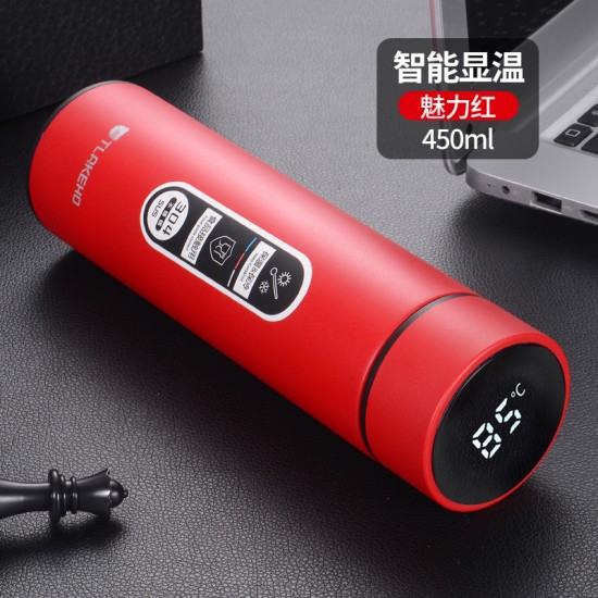 304不鏽鋼智能顯示溫度保溫杯 LED觸控顯示溫度隨身保溫瓶 450ml保溫杯