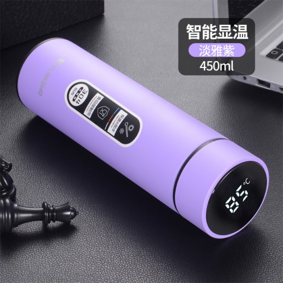 304不鏽鋼智能顯示溫度保溫杯 LED觸控顯示溫度隨身保溫瓶 450ml保溫杯