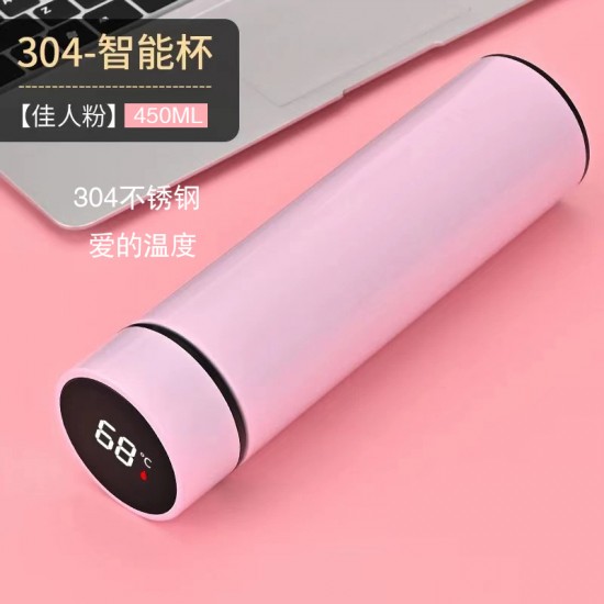 304不鏽鋼智能顯示溫度保溫杯 LED觸控顯示溫度隨身保溫瓶 450ml保溫杯