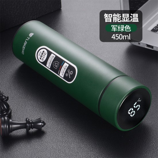 304不鏽鋼智能顯示溫度保溫杯 LED觸控顯示溫度隨身保溫瓶 450ml保溫杯