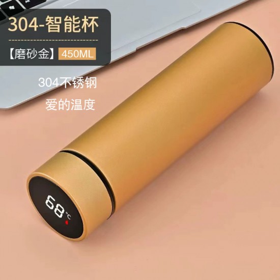 304不鏽鋼智能顯示溫度保溫杯 LED觸控顯示溫度隨身保溫瓶 450ml保溫杯