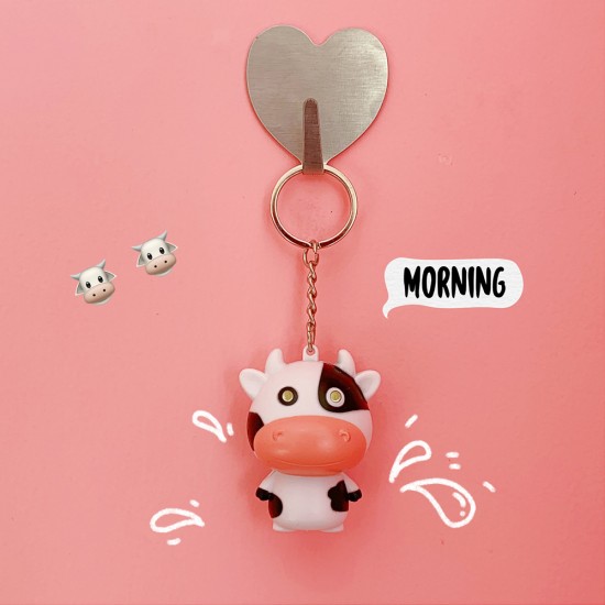 可愛乳牛造型發光鑰匙圈 多功能汽車機車鑰匙圈 可愛書包吊飾