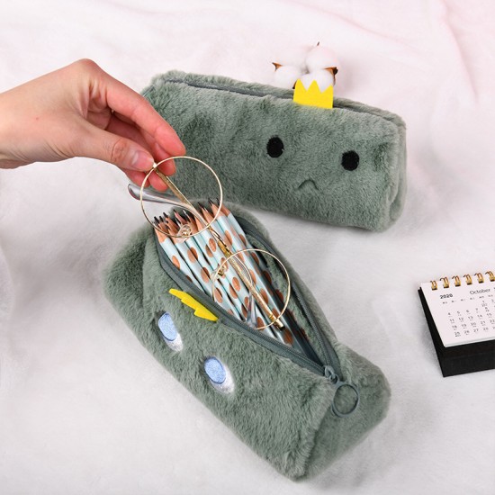 可愛恐龍毛絨筆袋 大容量超萌文具收納袋 毛絨鉛筆盒 化妝品收納袋