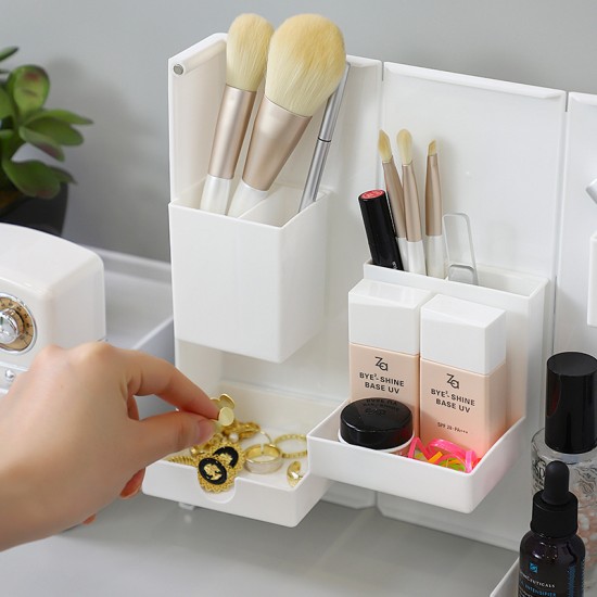 折疊站立式文具盒 桌面多功能開盒塑膠筆筒 磁吸式桌面收納盒 化妝盒
