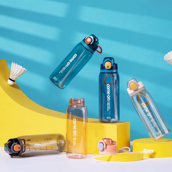 大容量彈蓋冷水壺 750ml運動水杯 塑膠刻度學生水壺 吸管水杯