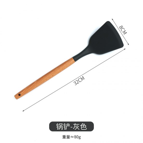 木柄矽膠廚具12件組 廚房必備不沾鍋專用矽膠廚房用具 耐高溫廚具組合