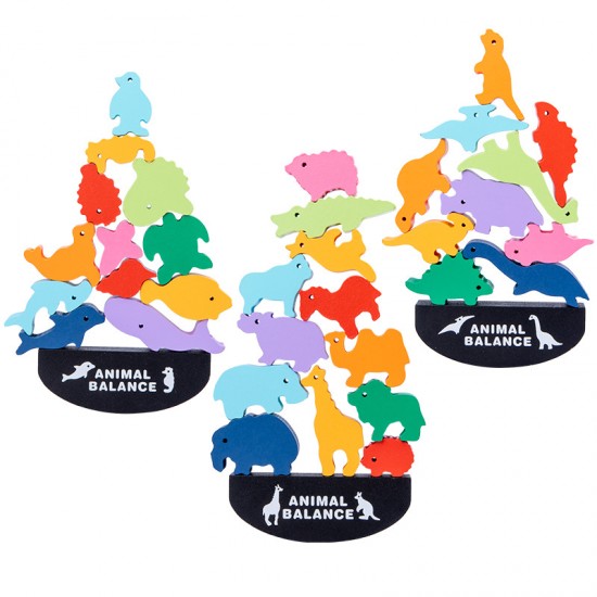 動物積木平衡玩具 木製疊疊平衡積木益智桌遊 創意動物蹺蹺板