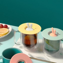 兔耳朵創意矽膠杯蓋 防塵雙色多用途密封蓋 防塵防漏居家必備杯蓋