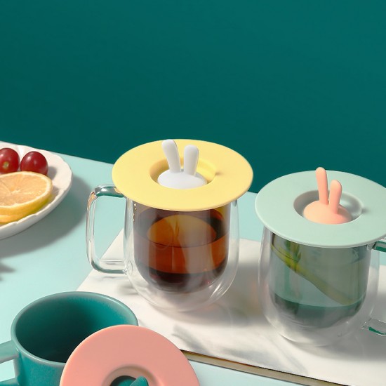 兔耳朵創意矽膠杯蓋 防塵雙色多用途密封蓋 防塵防漏居家必備杯蓋