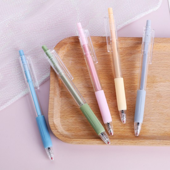 簡約按壓中性筆 0.5mm黑色原子筆 多色筆桿中性筆 考試必備黑筆