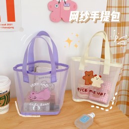 可愛透明網紗手提袋 復古小清新少女沙灘包 化妝品收納袋 可愛小熊手提袋 單肩包 可愛透明網紗手提袋 復古小清新少女沙灘包 化妝品收納袋 可愛小熊手提袋 單肩包