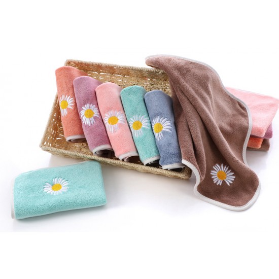 超細纖維小雛菊方巾 可愛小花吸水小毛巾 加厚不掉毛擦手巾