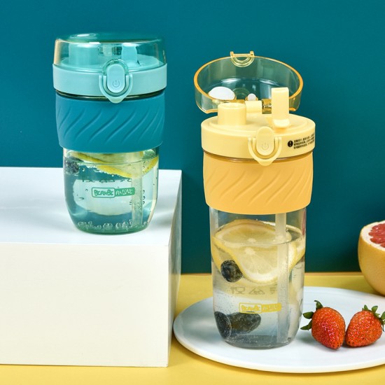 創意彈跳杯蓋雙飲杯 小清新冷水壺 創意防滑吸管杯 500ml寬口飲料杯