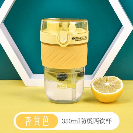 創意彈跳杯蓋雙飲杯 小清新冷水壺 創意防滑吸管杯 500ml寬口飲料杯