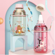 創意塑膠隨手杯 學生必備冷水壺 可愛圖案吸管水壺 400ml大口徑水壺