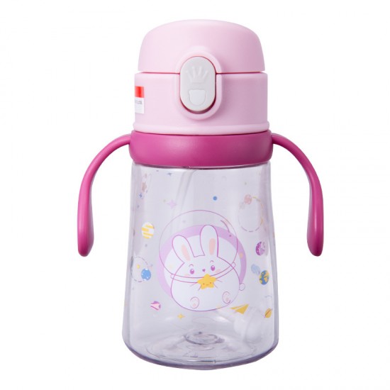 創意一杯兩用吸管杯 把手學習杯 350ml可愛圖案刻度重力球背帶水壺