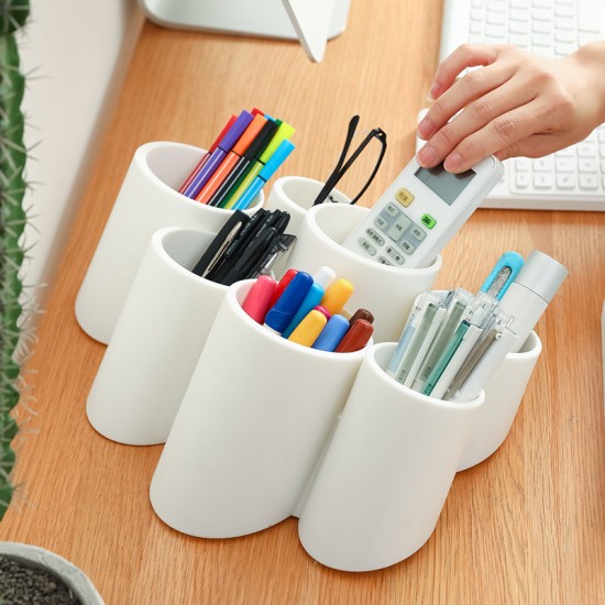 壁掛式7孔斜插式收納盒 創意多孔桌面文具收納盒 浴室收納架 化妝品收納架