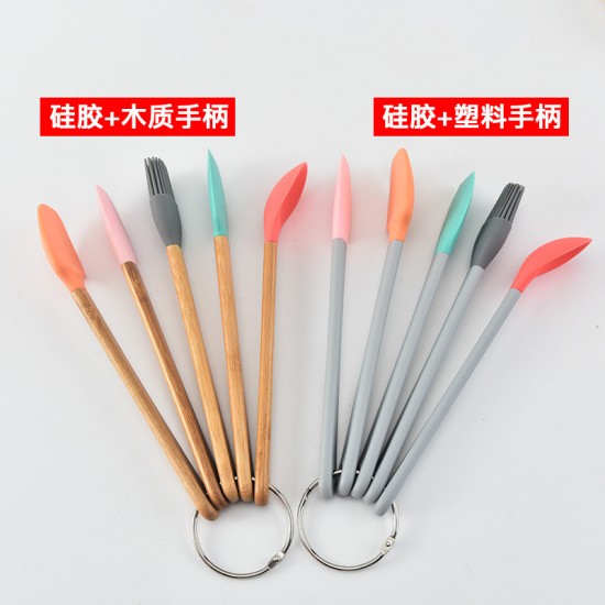 彩色烘焙工具5件組 木柄矽膠鍋鏟刮刀油刷湯匙 簡約美觀 收納方便
