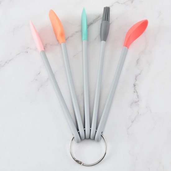 彩色烘焙工具5件組 木柄矽膠鍋鏟刮刀油刷湯匙 簡約美觀 收納方便