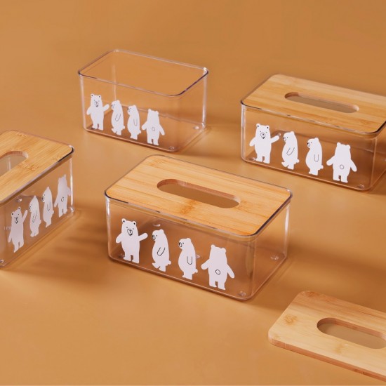 可愛小熊透明面紙盒 簡約客廳臥室桌面抽取式面紙盒 車用紙巾盒