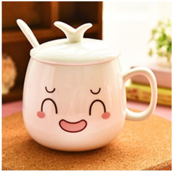 可愛表情陶瓷馬克杯 創意附蓋咖啡杯 居家辦公必備馬克杯 水杯