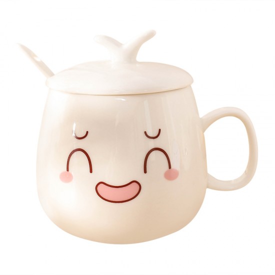 可愛表情陶瓷馬克杯 創意附蓋咖啡杯 居家辦公必備馬克杯 水杯