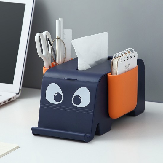 撞色大象面紙盒 PVC雙邊掛袋桌面遙控器收納盒 手機支架
