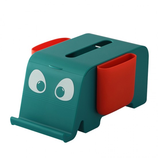 撞色大象面紙盒 PVC雙邊掛袋桌面遙控器收納盒 手機支架