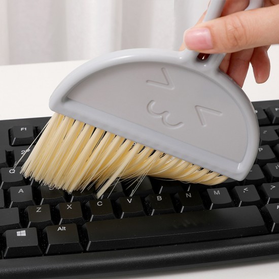 可愛表情桌面清潔掃把 創意書桌鍵盤清潔刷 多功能小掃把組