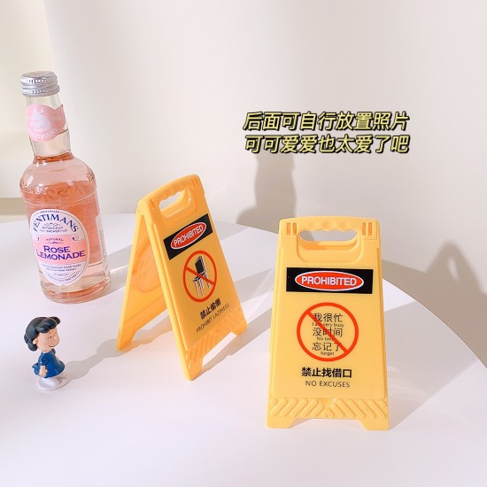 迷你黃色路障警示化妝鏡 創意造型隨身鏡 警示牌造型鏡子