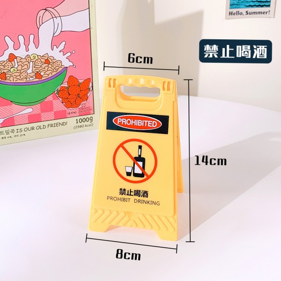 迷你黃色路障警示化妝鏡 創意造型隨身鏡 警示牌造型鏡子