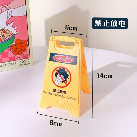 迷你黃色路障警示化妝鏡 創意造型隨身鏡 警示牌造型鏡子