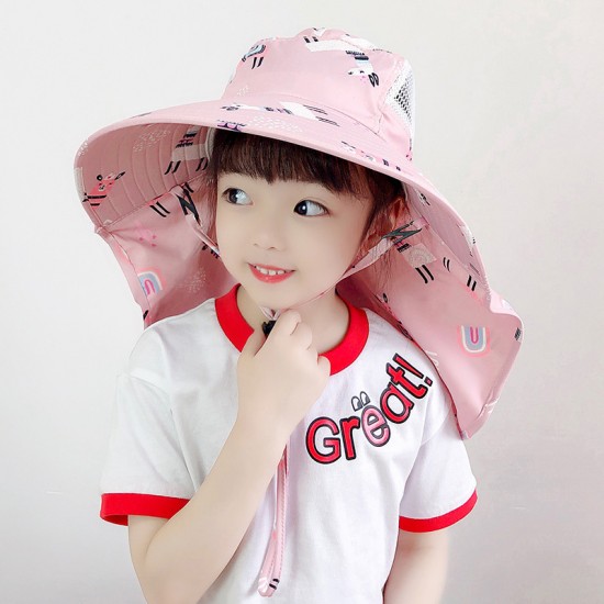 可愛兒童夏季遮陽帽 戶外必備披肩透氣遮陽帽 可愛動物圖案帽子